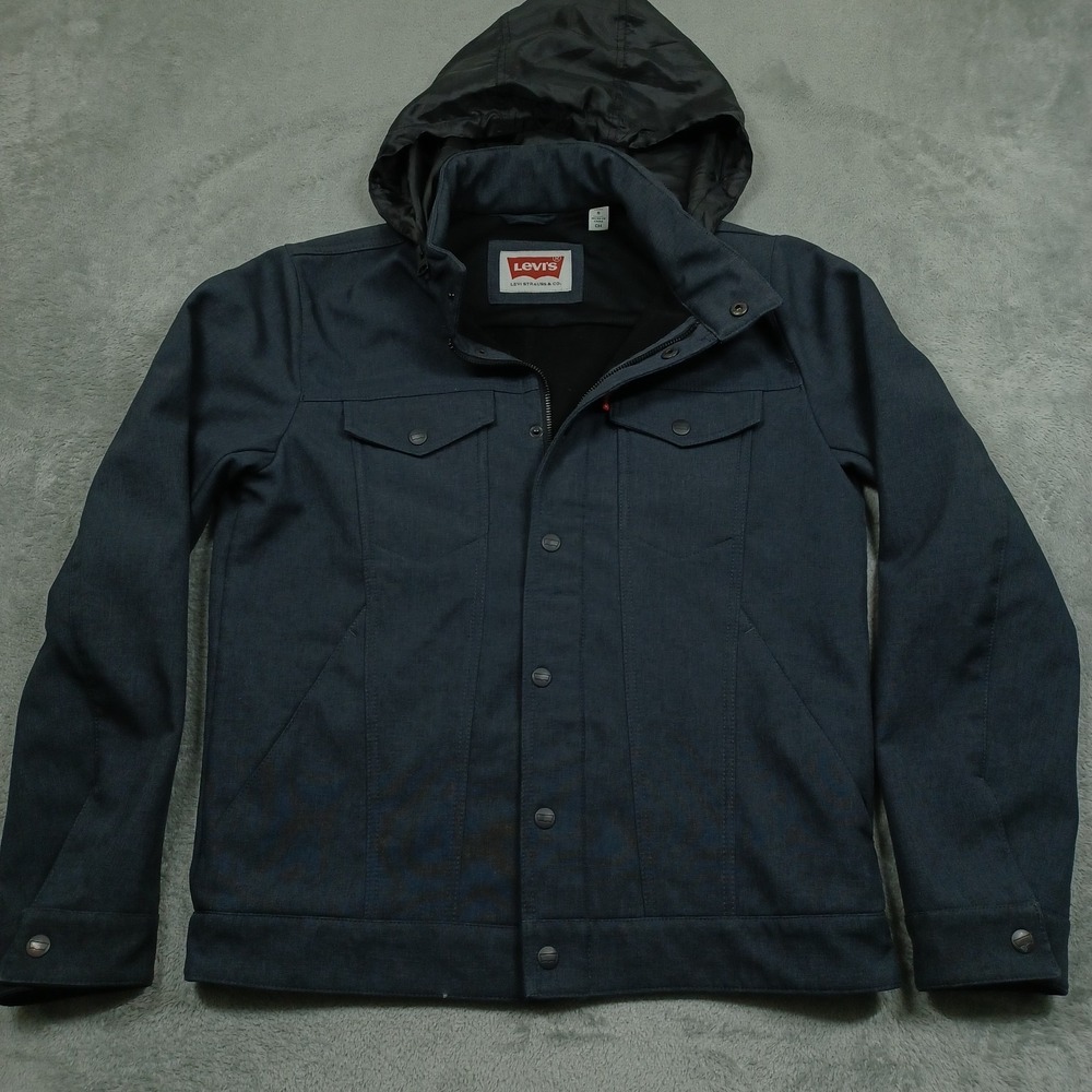 Levis Jacket Mens Small Gray Full Zip Hooded Pockets Modern Casual
